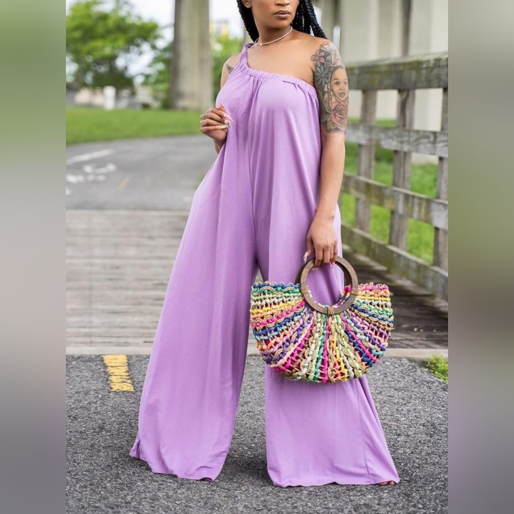 Halfword Wide Leg Jumpsuit Summer One Shoulder One Piece Long Maxi Pants Romper